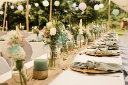 Beautiful,Garden,Wedding,With,Tent,Candles,And,Fresh,Flowers